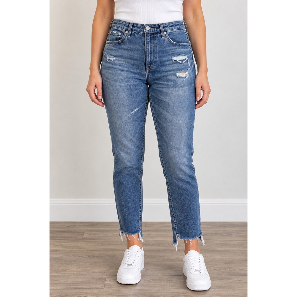 Women's‎ High Rise Distressed Straight Leg Jeans Size 2 25R Adriano Goldschmied